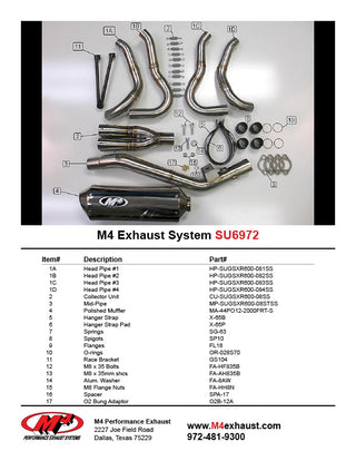 M4 Performance Suzuki GSX-R600 2008-10, Suzuki GSX-R750 2008-10 Full Exhaust System Polished Canister