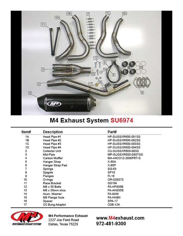 M4 Performance Suzuki GSX-R600 2008-10, Suzuki GSX-R750 2008-10 Full Exhaust System Carbon Canister